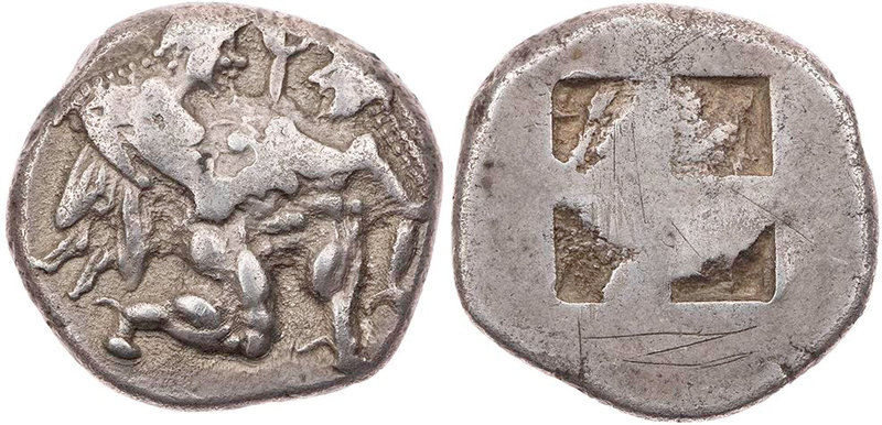 THRAKIEN THASOS
 AR-Stater 520-510 v. Chr. Vs.: ithyphallischer Satyr im Kniela...