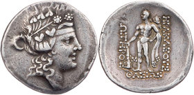 THRAKIEN THASOS
 AR-Tetradrachme 100-80 v. Chr. Vs.: Kopf des Dionysos mit Efeukranz n. r., Rs.: Herakles steht mit Löwenfell und Keule v. v., Kopf n...
