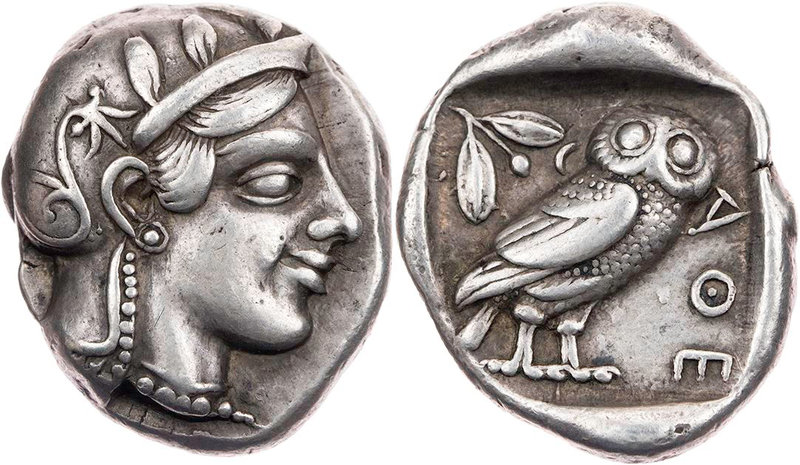 ATTIKA ATHEN
 AR-Tetradrachme um 450 v. Chr. Vs.: Kopf der Athena mit Helm und ...
