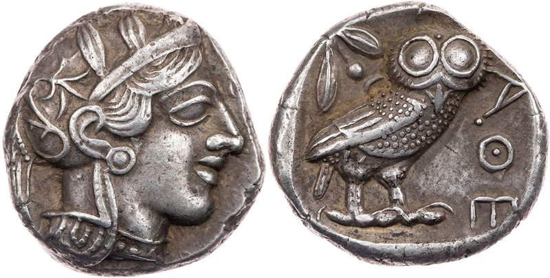 ATTIKA ATHEN
 AR-Tetradrachme um 440-420 v. Chr. Vs.: Kopf der Athena mit Helm ...