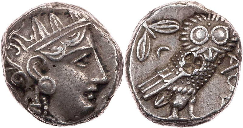 ATTIKA ATHEN
 AR-Tetradrachme um 350-340 v. Chr. Vs.: Kopf der Athena mit Helm ...
