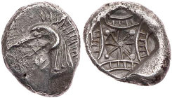 KARIEN KINDYA
 AR-Hekte (aiginetischer Standard) 510-480 v. Chr. Vs.: Ketoskopf n. l., Rs.: incusum mit geometrischen Ornamenten SNG v. Aulock 2340; ...
