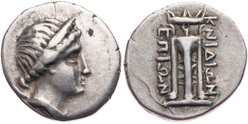 KARIEN KNIDOS
 AR-Tetrobol 250-210 v. Chr., Magistrat Epion Vs.: Kopf der Artem...