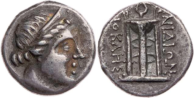 KARIEN KNIDOS
 AR-Tetrobol 250-210 v. Chr., Magistrat Diokles Vs.: Kopf der Art...