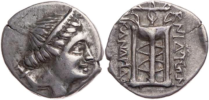 KARIEN KNIDOS
 AR-Tetrobol 250-210 v. Chr., Magistrat Kandrias Vs.: Kopf der Ar...