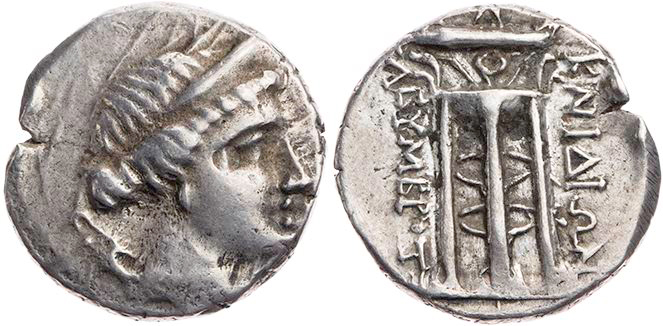 KARIEN KNIDOS
 AR-Tetrobol 250-210 v. Chr., Magistrat Kleumbrotos Vs.: Kopf der...