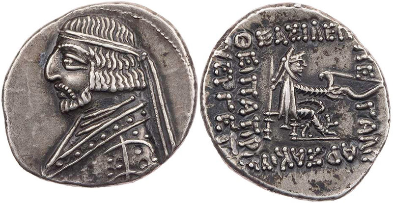 PARTHER, KÖNIGREICH DER ARSAKIDEN
Orodes I., 90-77 v. Chr. AR-Drachme Rhagai Vs...