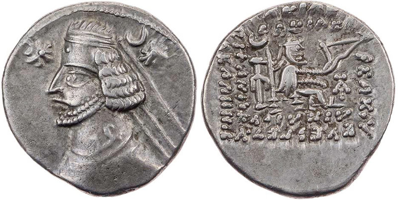 PARTHER, KÖNIGREICH DER ARSAKIDEN
Orodes II., 57-38 v. Chr. AR-Drachme Ekbatana...