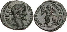 MOESIA INFERIOR NIKOPOLIS AD ISTRUM
Septimius Severus, 193-211 n. Chr. AE-Assarion Vs.: Kopf mit Lorbeerkranz n. r., Rs.: Thanatos steht mit auf Alta...