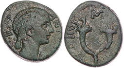 ACHAIA KORINTH
Antonia minor, 37 n. Chr. AE-As 37/38 n. Chr., (Publius Vipsanius Agrippa und) Marcus Bellius Proculus, Duumviri Vs.: ANTON[IA] [AV]GV...