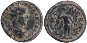 PHRYGIEN AKMONEIA
Trebonianus Gallus, 251-253 n. Chr. AE-Diassarion Vs.: gepanzerte und drapierte Büste mit Strahlenkrone n. r., Rs.: Artemis steht m...