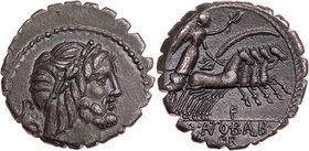 RÖMISCHE REPUBLIK
Q. Antonius Balbus, 83/82 v. Chr. AR-Denar (Serratus) Rom Vs.: Kopf des Iupiter mit Lorbeerkranz n. r., dahinter S C, Rs.: Victoria...