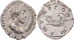 RÖMISCHE KAISERZEIT
Hadrianus, 117-138 n. Chr. AR-Denar 119-122 n. Chr. Rom Vs.: IMP CAESAR TRAIAN HADRIANVS AVG, drapierte Büste mit Lorbeerkranz n....
