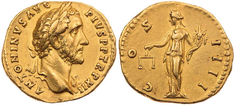 RÖMISCHE KAISERZEIT
Antoninus Pius, 138-161 n. Chr. AV-Aureus 148/149 n. Chr. R...