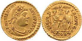 RÖMISCHE KAISERZEIT
Valentinianus I., 364-375 n. Chr. AV-Solidus 373-375 n. Chr. Trier, 3. Offizin Vs.: D N VALENTINI-ANVS P F AVG, gepanzerte und dr...