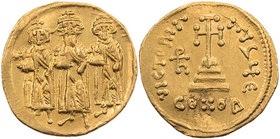 BYZANZ
Heraclius mit Heraclius Constantinus und Heraclonas, 610-641. AV-Solidus 638/39-641 Constantinopolis, 5. Offizin Vs.: Heraclius, Heraclius Con...