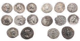 Lot, römische Münzen Denare der römischen Kaiserzeit, darunter Vespasianus, Hadrianus, Faustina minor, Septimius Severus (2), Elagabal, Iulia Soemias,...