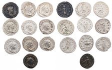 Lot, römische Münzen Antoniniane des Gordianus III., Philippus I. (3), Philippus II. (2), Traianus Decius, Herennius Etruscus, Trebonianus Gallus, Val...