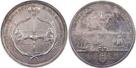 EMDEN STADT
 Silbermedaille 1806 (eingepunzt) v. B. C. V. Calker Sog. Vierziger-Medaille, Vs.: preussischer Adler über Schiffen vor dem Hafen von Emd...