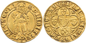 KÖLN ERZBISTUM
Friedrich III. Graf von Saarwerden, 1371-1414. Goldgulden o. J. (um 1399/1400) Bonn, mit Titel Erzkanzler von Italien Prägung im Rhein...
