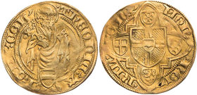 KÖLN ERZBISTUM
Dietrich II. Graf von Moers, 1414-1463. Goldgulden o. J. (1422) Riehl Prägung im Rheinischen Münzverein, Vs.: St. Petrus steht mit Sch...