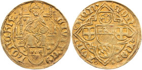 KÖLN STADT
 Goldgulden 1515 Prägung im Rheinischen Münzverein, Vs.: Christus thront v. v. in gotischem Gestühl über Stadtwappen, auf der Rückwand des...