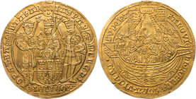 KÖLN STADT
 Goldabschlag zu 5 Dukaten von den Stempeln des Dreikönigs-/ Ursulatalers o. J. (um 1620) Vs.: Hl. Drei Könige stehen v. v. um das Kölner ...