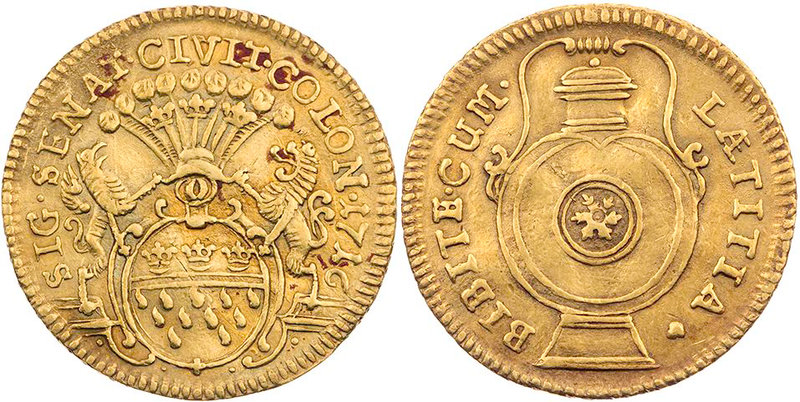 KÖLN STADT
 Goldabschlag von den Stempeln des silbernen Ratszeichens 1716 Vs.: ...