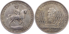 MINDEN STADT
 Versilberte Bronzemedaille 1759 ohne Signatur Auf die Schlacht bei Minden im Siebenjährigen Krieg gegen das französische Heer, Vs.: Her...