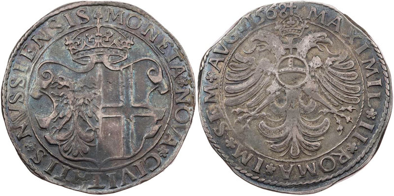 NEUSS STADT
 Reichstaler 1568 Mit Titel Maximilians II., Vs.: bekrönter mit Rol...