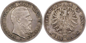 REICHSSILBERMÜNZEN PREUSSEN
Friedrich III., 1888. 5 Mark 1888 A J. 99. kl. Kratzer, vz/vz-St