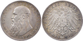 REICHSSILBERMÜNZEN SACHSEN-MEININGEN
Georg II., 1866-1914. 3 Mark 1908 D J. 152. kl. Randfehler, ss-vz