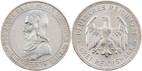 WEIMARER REPUBLIK
 3 Reichsmark 1927 F 450 Jahre Universität Tübingen J. 328. Kratzer, sonst vz