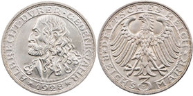 WEIMARER REPUBLIK
 3 Reichsmark 1928 D Zum 400. Todestag von Albrecht Dürer J. 332. min. Randfehler, vz