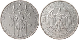 WEIMARER REPUBLIK
 5 Reichsmark 1929 E 1000 Jahre Burg und Stadt Meißen J. 339. kl. Kratzer, ss