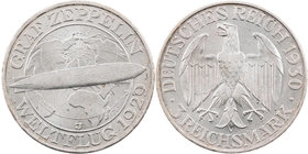 WEIMARER REPUBLIK
 3 Reichsmark 1930 J Zum Weltflug des "Graf Zeppelin" J. 342. kl. Kratzer, ss-vz