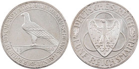 WEIMARER REPUBLIK
 5 Reichsmark 1930 J Zur Rheinland-Räumung J. 346. kl. Kratzer, fast vz