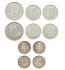 ALTDEUTSCHLAND FRANKFURT
 Lot Kleinsilbermünzen 6 Kreuzer 1866, 3 Kreuzer 1866 (2), 1 Kreuzer 1866 (2) AKS 21, 24, 28; J. 36, 35, 34. 5 Stück ss-vz