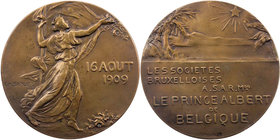 BELGIEN KÖNIGREICH
Leopold II., 1865-1909. Bronzemedaille 1909 v. Charles Samuel bei Fonson & C. Auf die Rückkehr des Prinzen Albert von seiner Afrik...