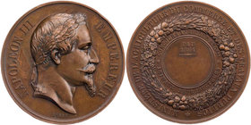 FRANKREICH 2. KAISERREICH, 1852-1870.
Napoléon III., 1852-1870. Bronzemedaille 1864 v. Albert Barre (Kaiserkopf), bei Monnaie de Paris Prämienmedaill...