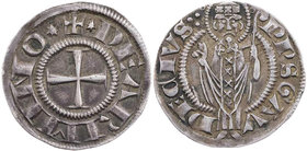 ITALIEN RIMINI
Selbständige Regierung, 1265-1385. Grosso agontano o. J. Vs.: +DE ARIMINO um befußtes Kreuz, Rs.: PP S GAV-DECIVS, St. Gaudecius steht...