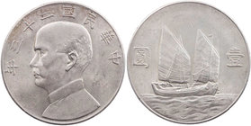 CHINA REPUBLIK, 1912-1949.
 Yuan (Dollar) 1934 (Jahr 23) Sun Yatsen KM 345; Dav. 223. Kratzer, ss-vz