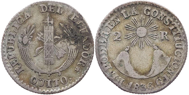 ECUADOR
Republik seit 1830. 2 Reales 1836 GJ Quinto KM 18. ss