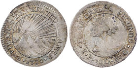 HONDURAS
Zentral-Amerikanische Republik, 1823-1839. 1 Real 1830 TF Tegucigalpa KM 19.2; Cr. 22. getönt, Schrötlingsfehler, Prägeschwäche, ss+/ss