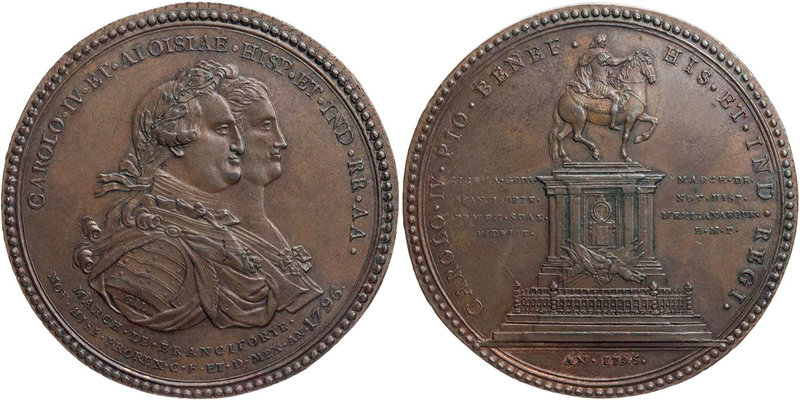 MEXIKO
Carlos IV., 1788-1808. Bronzemedaille 1796 v. G. A. Gil Auf das vom Vize...