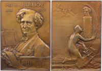 PERSONEN KOMPONISTEN, MUSIKER, SÄNGER
Berlioz, Hector, 1803-1869. Bronzeplakette 1903 v. Georges Dupré, bei Monnaie de Paris Vs.: Büste im Frack n. l...