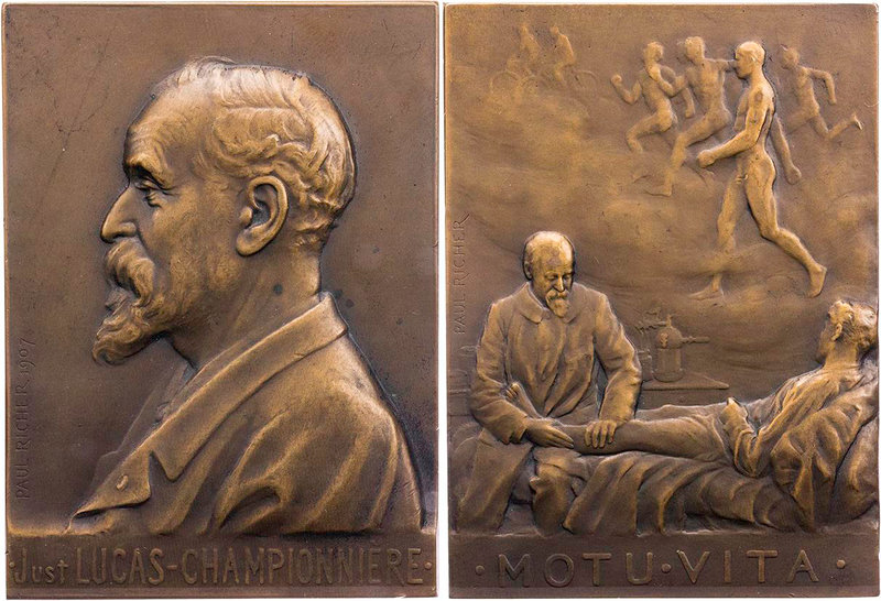 PERSONEN MEDIZINER UND ÄRZTE
Champonière, Just Lucas, 1843-1913. Bronzeplakette...