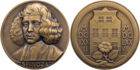 PERSONEN PHILOSOPHEN
Spinoza, Baruch de, 1632-1677. Bronzemedaille o. J. (1932) v. Pierre Turin, bei Monnaie de Paris Vs.: Büste v. v., Rs.: Rosenblü...
