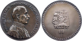 PERSONEN POLITIKER
Pétain, Philippe, 1856-1951. Versilberte Bronzemedaille 1943 v. André Lavrillier, bei Monnaie de Paris Vs.: Büste in Uniform n. r....