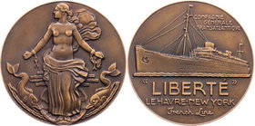 VERKEHRSWESEN SCHIFFAHRT
Frankreich Bronzemedaille o. J. (1946) v. Jean de Vernon, bei Arthus Bertrand, Paris Auf die Liberté, Rs.: Venus-Libertas st...